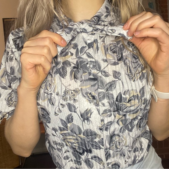 Vintage 60s 70s Graff Californiawear Rose Floral Tie Neck Pussy Bow Ribb… - Picture 2 of 16